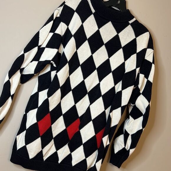 Vintage Bechamel Black & White Diamond with Red Sweater - Size Medium - Picture 2 of 10